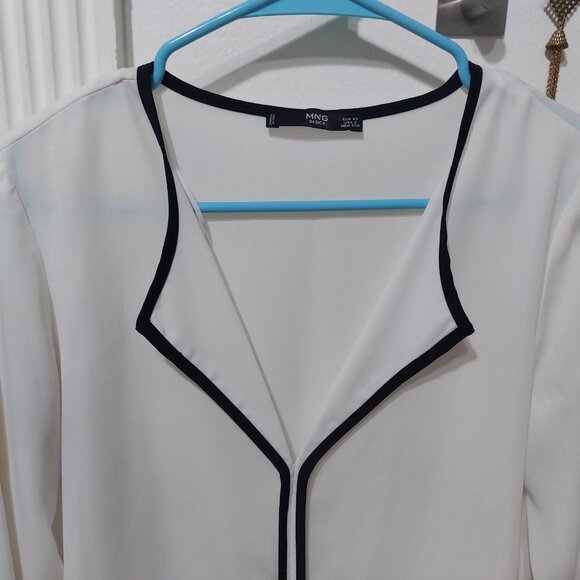 MNG Mango Basics Work Casual Professional Silky Top Black White Soft Comfortable - Picture 2 of 11